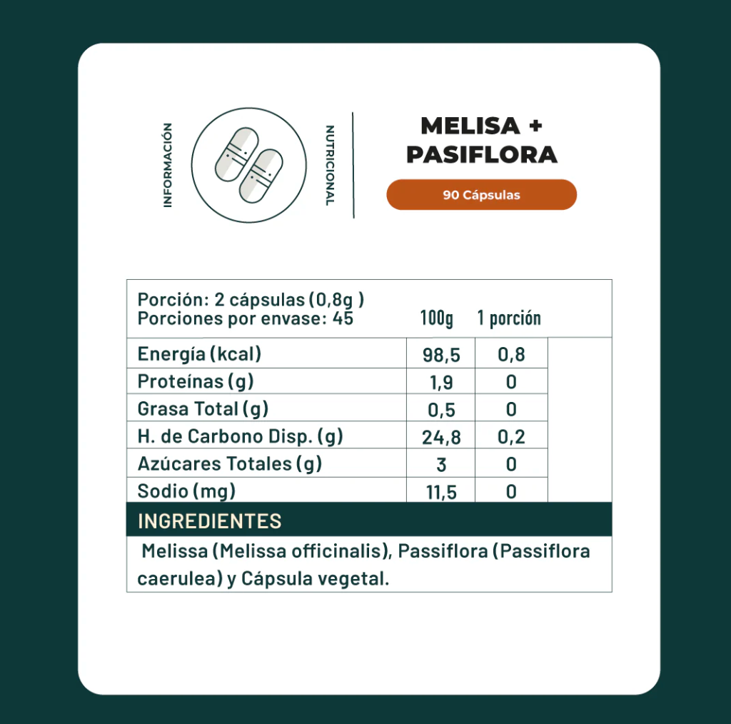 Melisa + Pasiflora 400 Mg 60 Capsulas